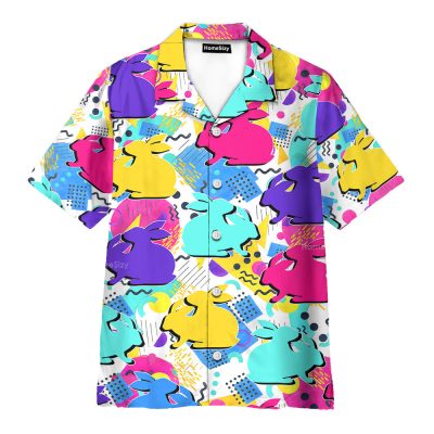 80S Retro Bunny Colorful Vintage Party Hawaiian Shirt