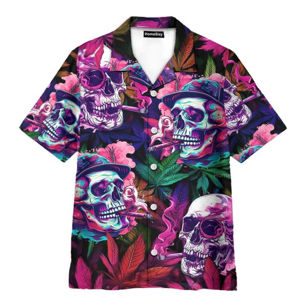 Psychedelic Skull Trippy Smoke & Weed Hawaiian Shirt