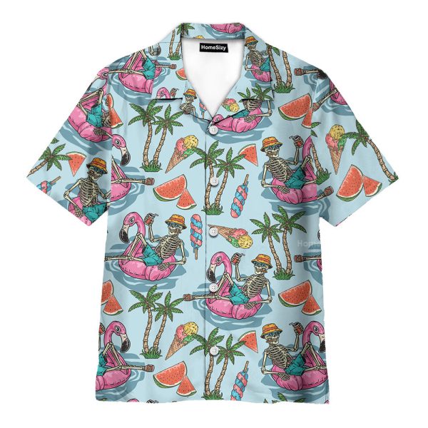 Funny Skeleton Flamingo Summer Beach Party Aloha Hawaiian Shirt