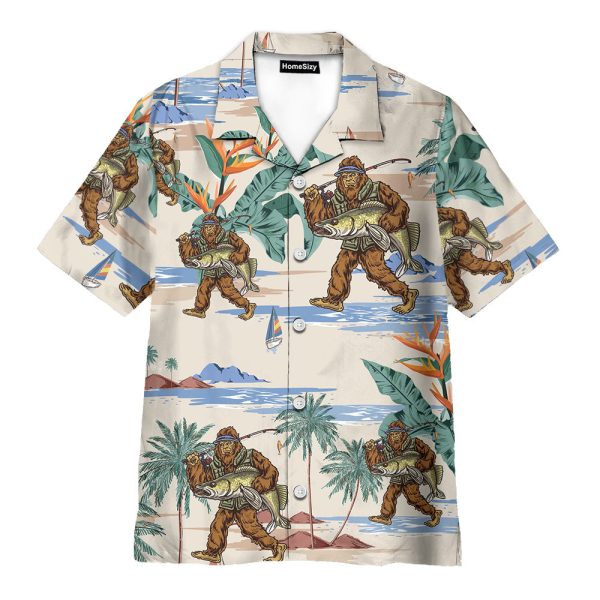 Funny Bigfoot Fishing Tropical Hawaiian Shirt