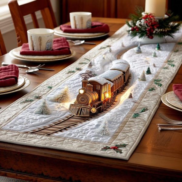 Steam Train Christmas Quilted Table Runner