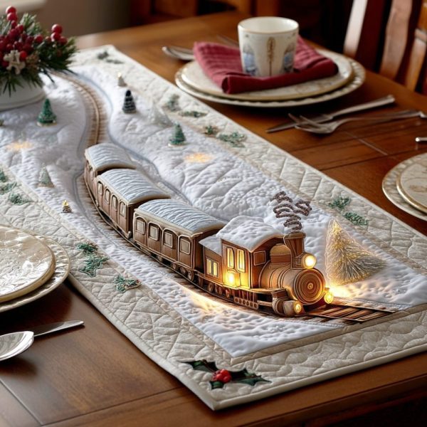 Steam Train Christmas Quilted Table Runner