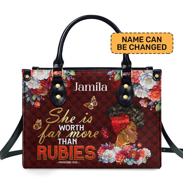 She Is Worth Far More Than Rubies - Personalized Leather Handbag Sblhblm1501L