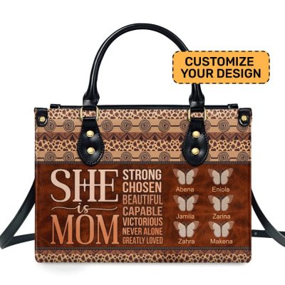 She Is Mom Butterfly - Personalized Leather Handbag Sblhblm1420D