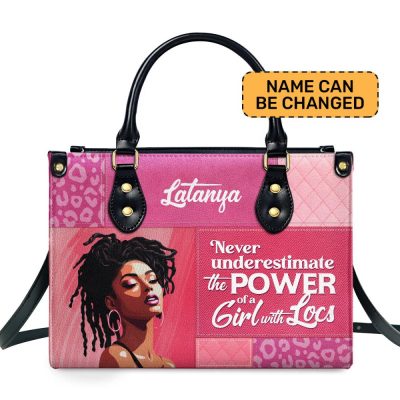 Power Of A Girl With Locs - Personalized Leather Hand Bag Stb86