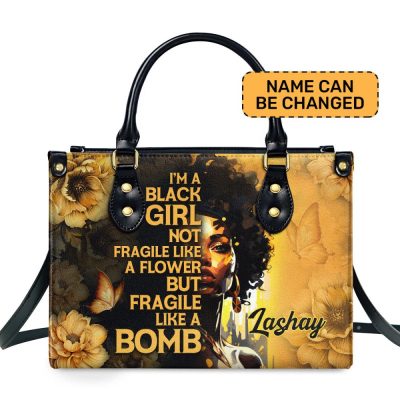 Fragile Like A Bomb - Personalized Leather Hand Bag Stb84
