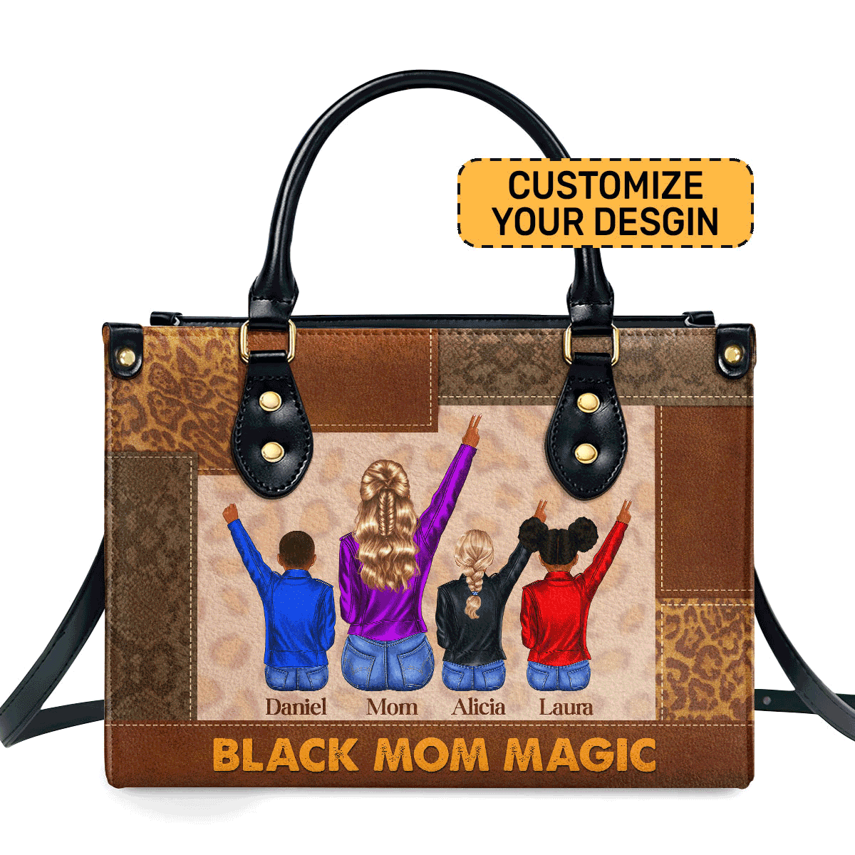 Black Mom Magic - Personalized Leather Handbag Stb210