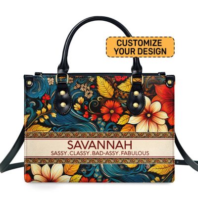 Classy Flower - Personalized Leather Handbag Stb124
