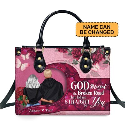 God Blessed The Broken Road That Led Me Straight To You - Personalized Leather Handbag Sblhblpa1036L