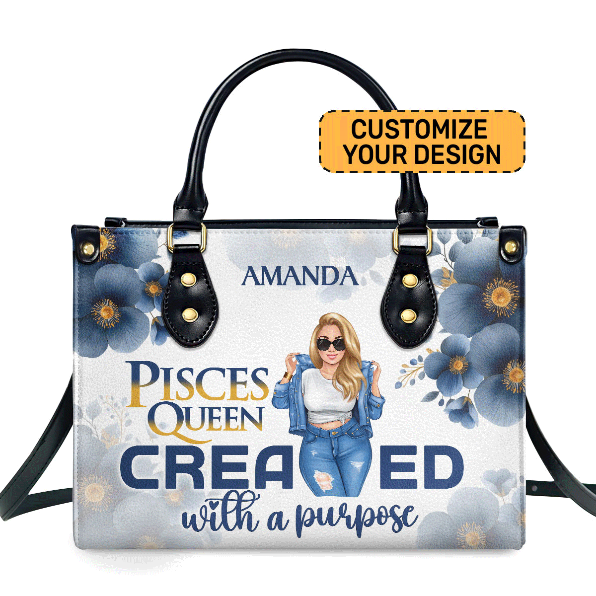 Horoscope Queen Created With A Purpose - Personalized Leather Handbag Stb215