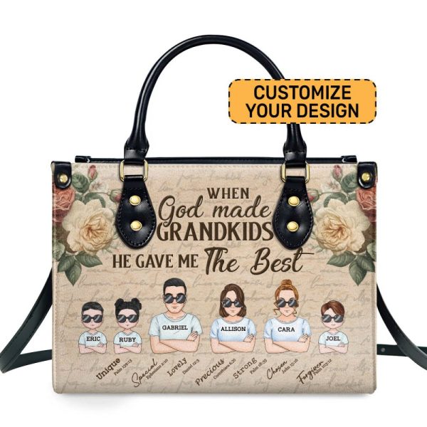 When God Made Grandkids He Gave Me The Best - Personalized Leather Handbag Sblhbln1186L