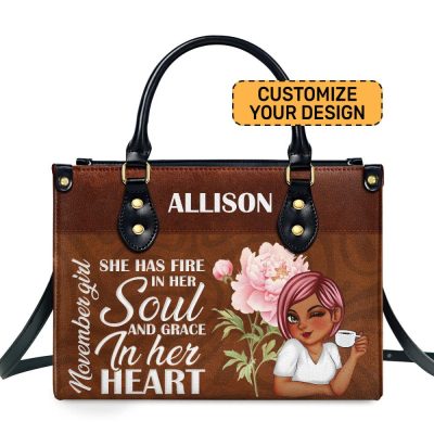 She Has Fire In Her Soul And Grace In Her Heart - Personalized Leather Handbag Sblhbln1386M