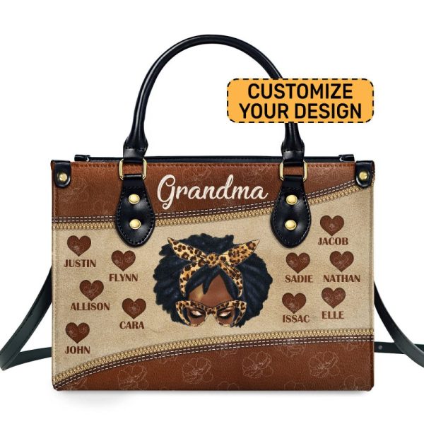 Grandma Handprint - Personalized Leather Handbag Sblhbln1417D
