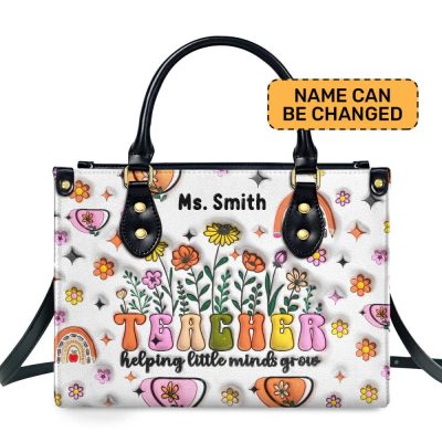 Teacher Helping Little Minds Grow - Personalized Leather Handbag Sblhblm998Ta