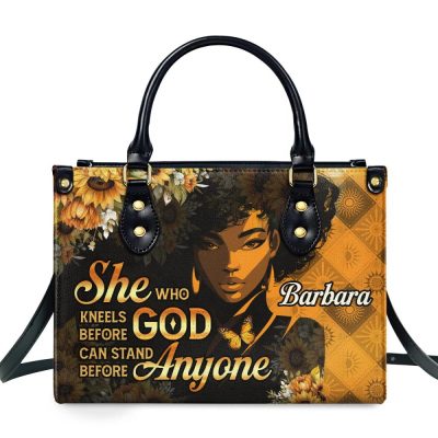 She Who Kneels Before God Can Stand Before Anyone - Personalized Leather Handbag