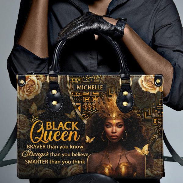 I Am A Black Queen - Personalized Leather Handbag