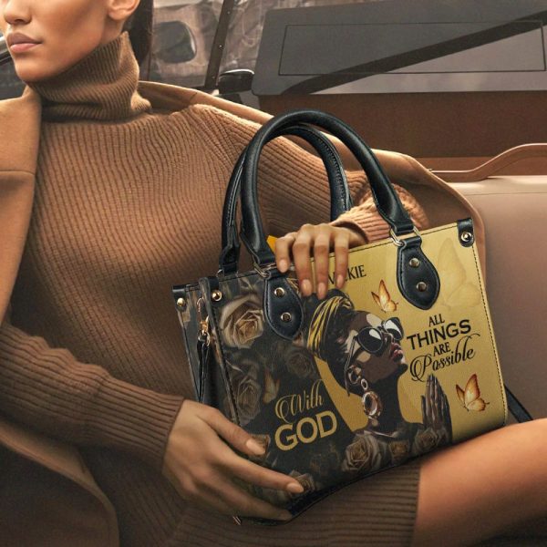 With God All Things Are Possible - Personalized Leather Handbag