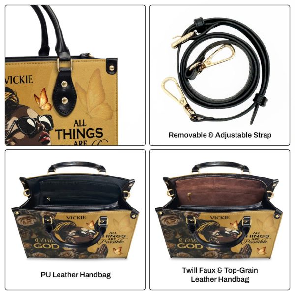 With God All Things Are Possible - Personalized Leather Handbag