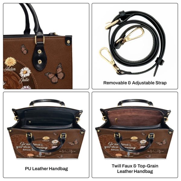 Grandma'S Garden Growing Since Year - Personalized Leather Handbag