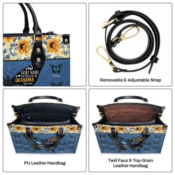 Grandma Heart That Made Of Gold - Personalized Leather Handbag Sblhblm846M