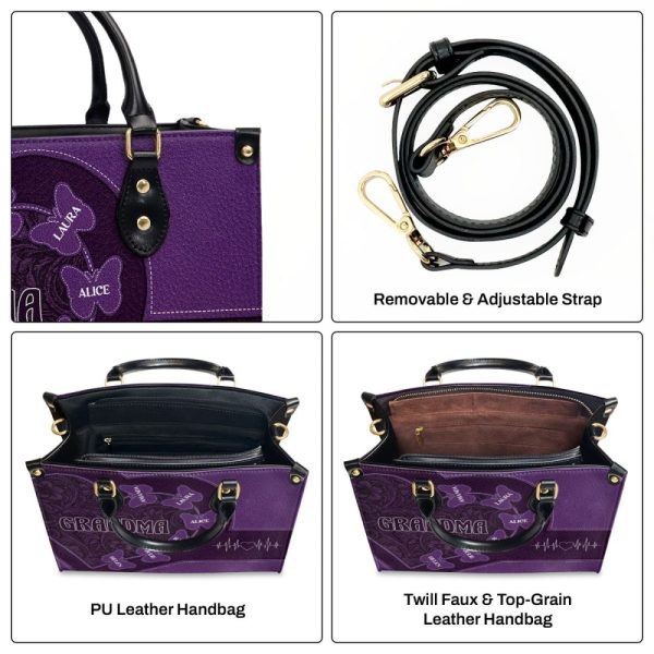 Grandma Flower Butterfly - Personalized Leather Handbag Sblhblm2339L