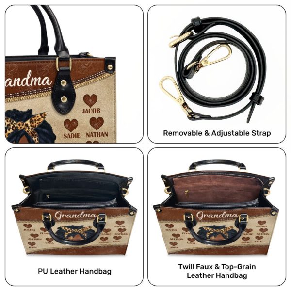 Grandma Handprint - Personalized Leather Handbag Sblhbln1417D