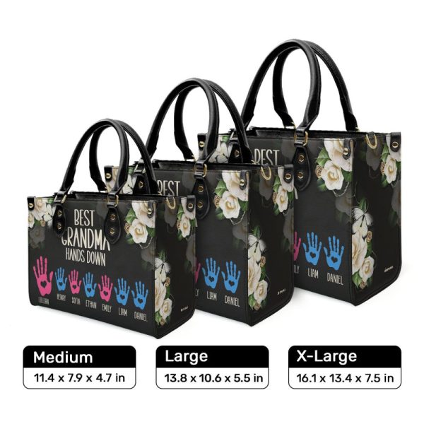 Best Grandma Hands Down - Personalized Leather Handbag Stb111