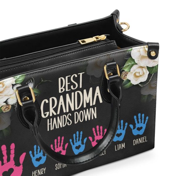 Best Grandma Hands Down - Personalized Leather Handbag Stb111