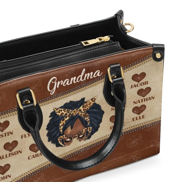 Grandma Handprint - Personalized Leather Handbag Sblhbln1417D