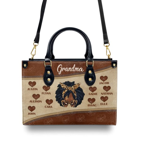 Grandma Handprint - Personalized Leather Handbag Sblhbln1417D