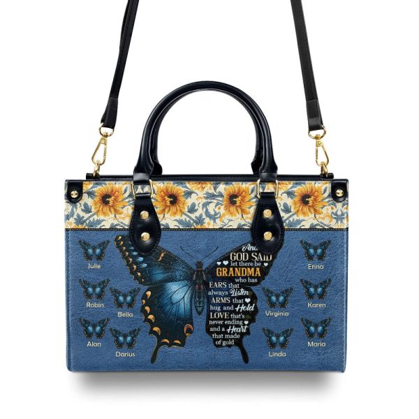 Grandma Heart That Made Of Gold - Personalized Leather Handbag Sblhblm846M