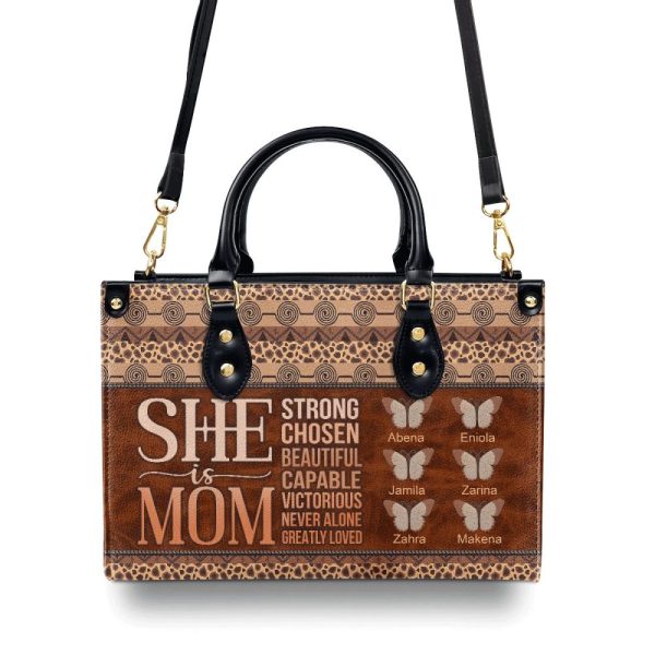 She Is Mom Butterfly - Personalized Leather Handbag Sblhblm1420D