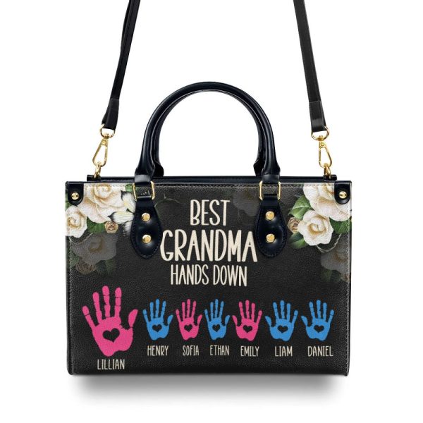 Best Grandma Hands Down - Personalized Leather Handbag Stb111