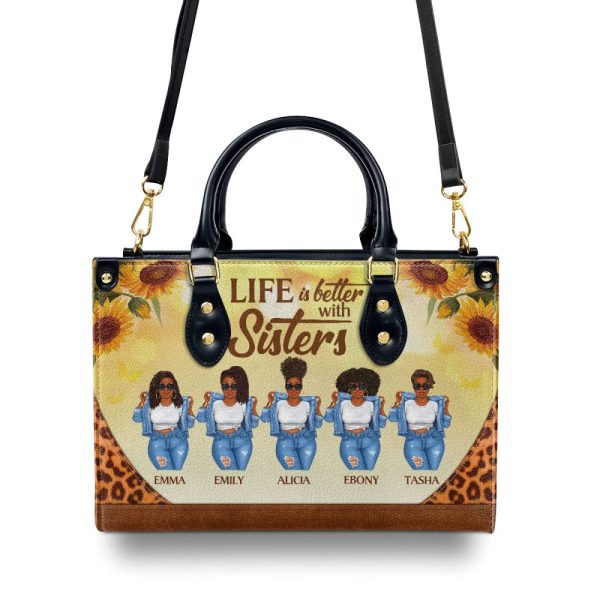 Life Is Better With Sisters - Personalized Leather Handbag Stb01C
