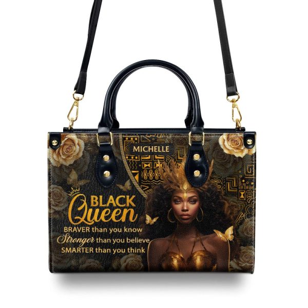 I Am A Black Queen - Personalized Leather Handbag