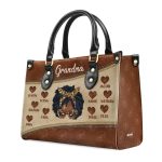 Grandma Handprint - Personalized Leather Handbag Sblhbln1417D