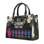 Best Grandma Hands Down - Personalized Leather Handbag Stb111