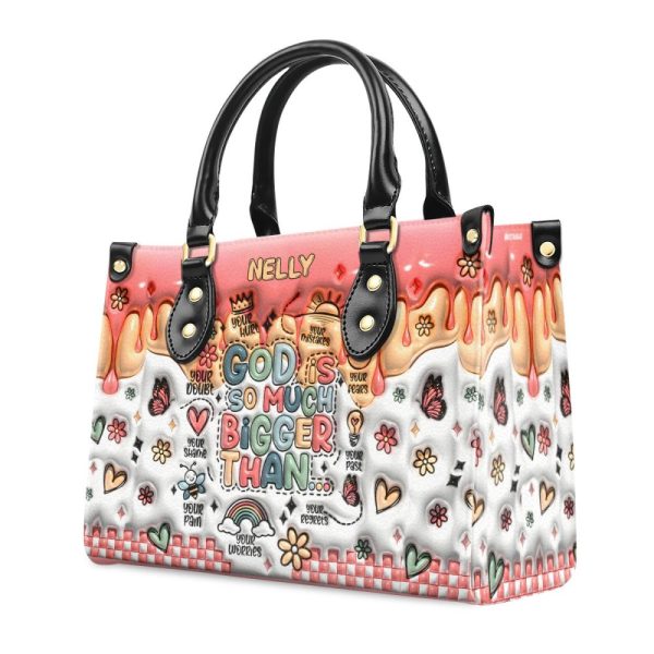 God Is Bigger Than - Personalized Leather Handbag Sbn08