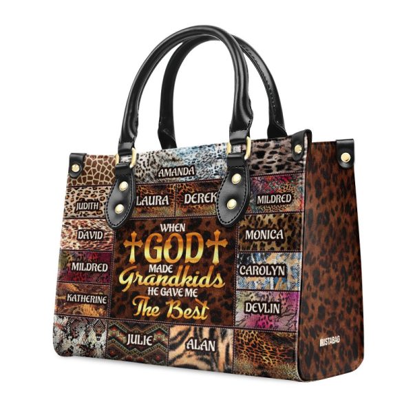 When God Made Grandkids He Gave Me The Best - Personalized Leather Handbag Mb98